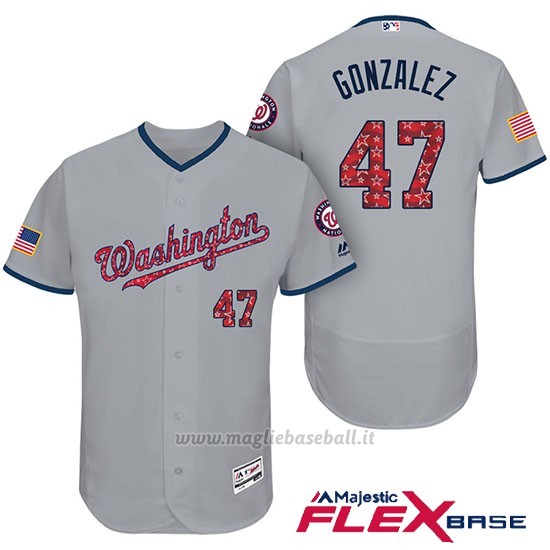 Maglia Baseball Uomo Washington Nationals 2017 Estrellas y Rayas Gio Gonzalez Grigio Flex Base